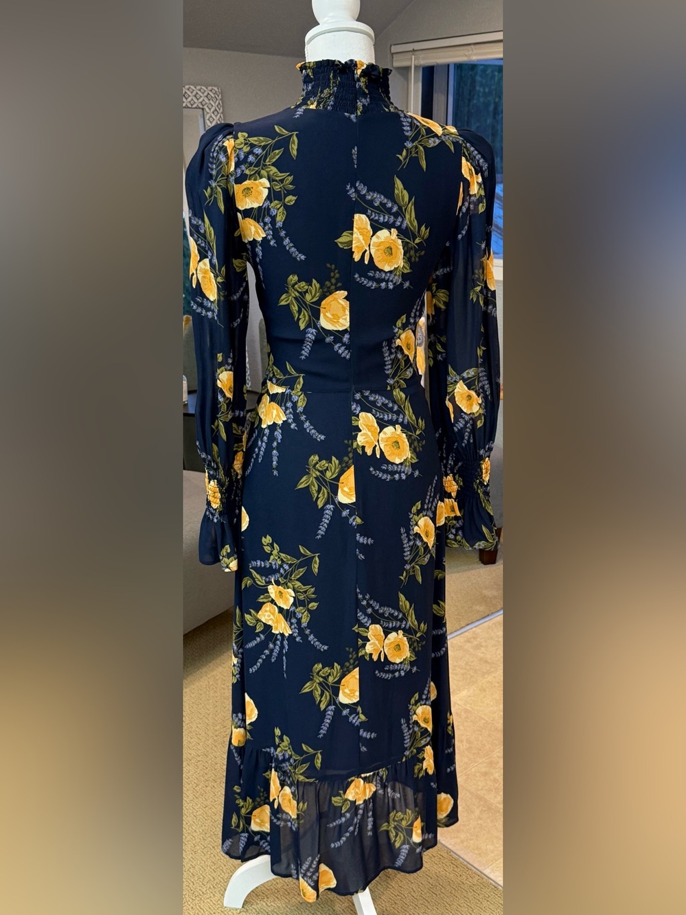 Reformation The Stevi Dres Dark Navy Floral Long-Sleeve Dress - Picture 6 of 13